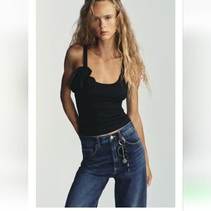 Zara Black Tank Top with Floral Detail